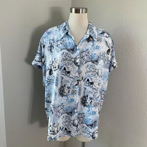 Jane + Delancey Womens Plus 2X Button Up Shirt Greece Map Short Sleeve Blouse